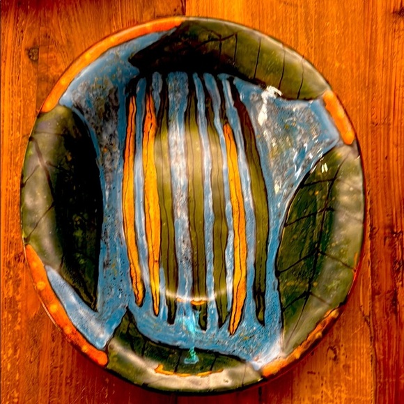 Abstract Green and Blue handcrafted hand painted green bean serving bowl. - Picture 1 of 5